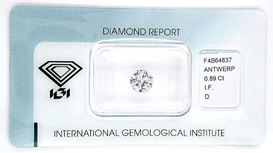 Foto 1 - Diamant, IGI, Brillant 0,89ct Lupenrein River D Diamond, D5537