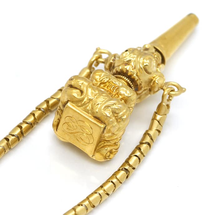 Foto 2 - Gold-Uhrkette Chatelaine Uhrschlüssel und Petschaft 18K, S1475