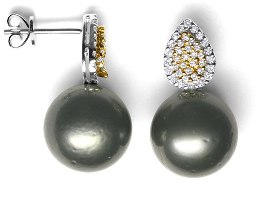 Foto 1 - Tahiti Perl Ohrringe 12,1mm Perlen, 74 Diamanten, S4398